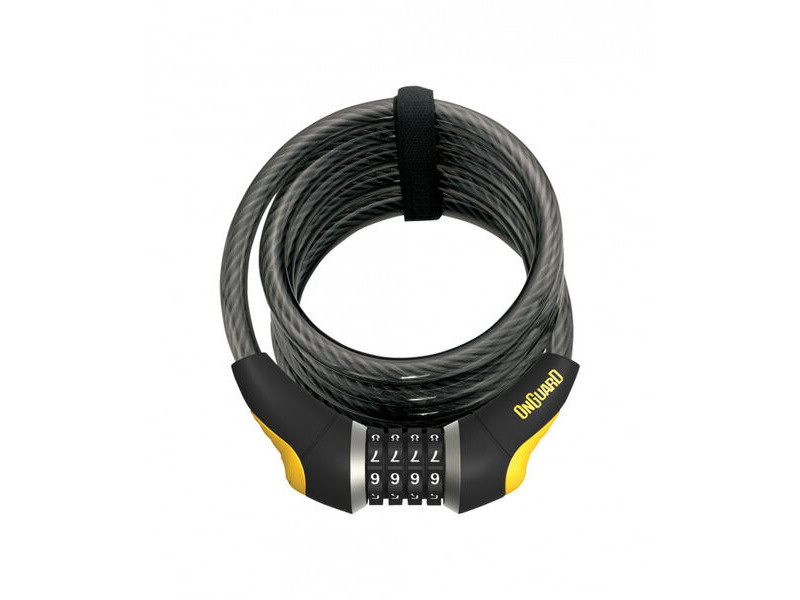 OnGuard Doberman Combo Cable Lock 12mm 185cm Black Yellow 24.99 ACCESSORIES Locks Long Eaton Cycles
