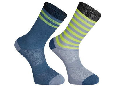 MADISON Sportive long sock twin pack - shale blue and lime punch stripe