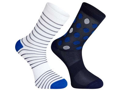 MADISON Sportive mid sock twin pack - blue spot and white stripe