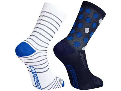 MADISON Sportive mid sock twin pack - blue spot and white stripe click to zoom image